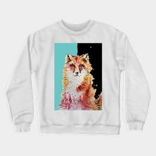 Fox Watercolor Painting on Black and Aqua Crewneck Sweatshirt